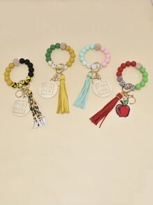 A Ladies Silicone Beaded Tassel Pattern Bracelet Keychain Teacher Gift - Multicolor - View 2
