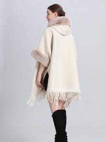 1 件女用針織毛絨純色披肩,冬季新年斗篷,寬鬆加厚領,保暖針織斗篷大衣,時尚百搭配飾