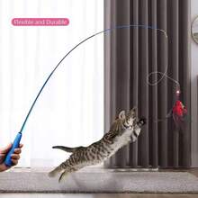 9 Piezas / Set Juego De Juguetes Para Gatos Con Plumas Coloridas Que Incluye Caña De Pescar Telescópica Para Juegos Interactivos, Uso En Interiores - Multicolor - Ver 6