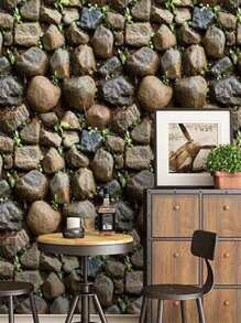 自粘式壁紙棕色石磚壁紙,壁爐廚房防濺墊,自粘式壁紙,牆面覆蓋材料 - 棕色 - 查看 2