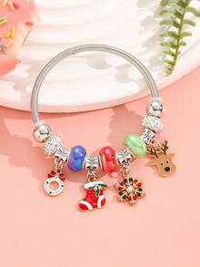 1 Bracelet De Noël Snowflake, Elk, Donut, Stocking Avec Des Pierres De Strass Colorées Pour Cadeau Festif, Famille Et Amis