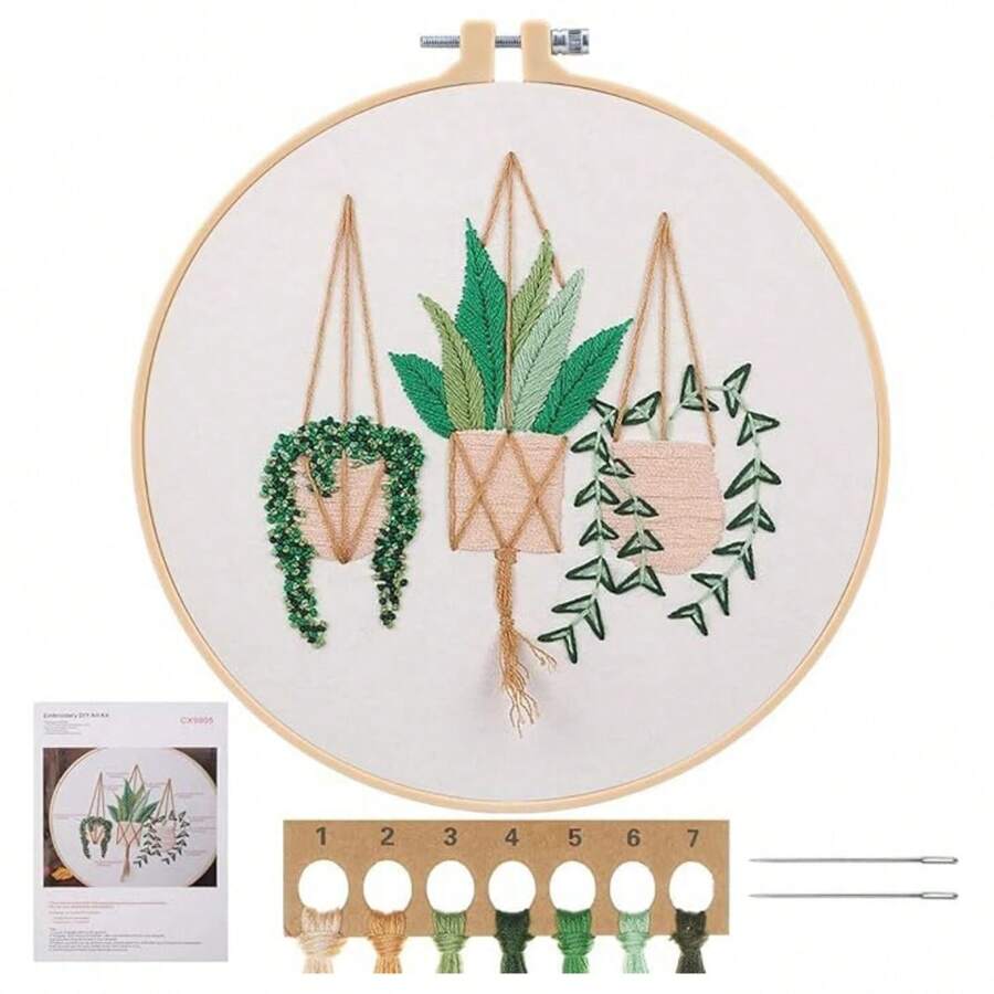 全套刺繡初學者工具套裝,針織初學者套裝,十字繡含刺繡diy套組(含圖案印章),適合初學者,成人,十字繡初學者 - 彩色 - 查看 1
