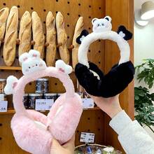 1 Pieza Orejeras Cálidas Y A Prueba De Viento Con Lindo Diseño De Dibujos Animados - Blanco y Negro - Ver 2