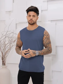 Men Tank Tops - Navy Blue - View 1