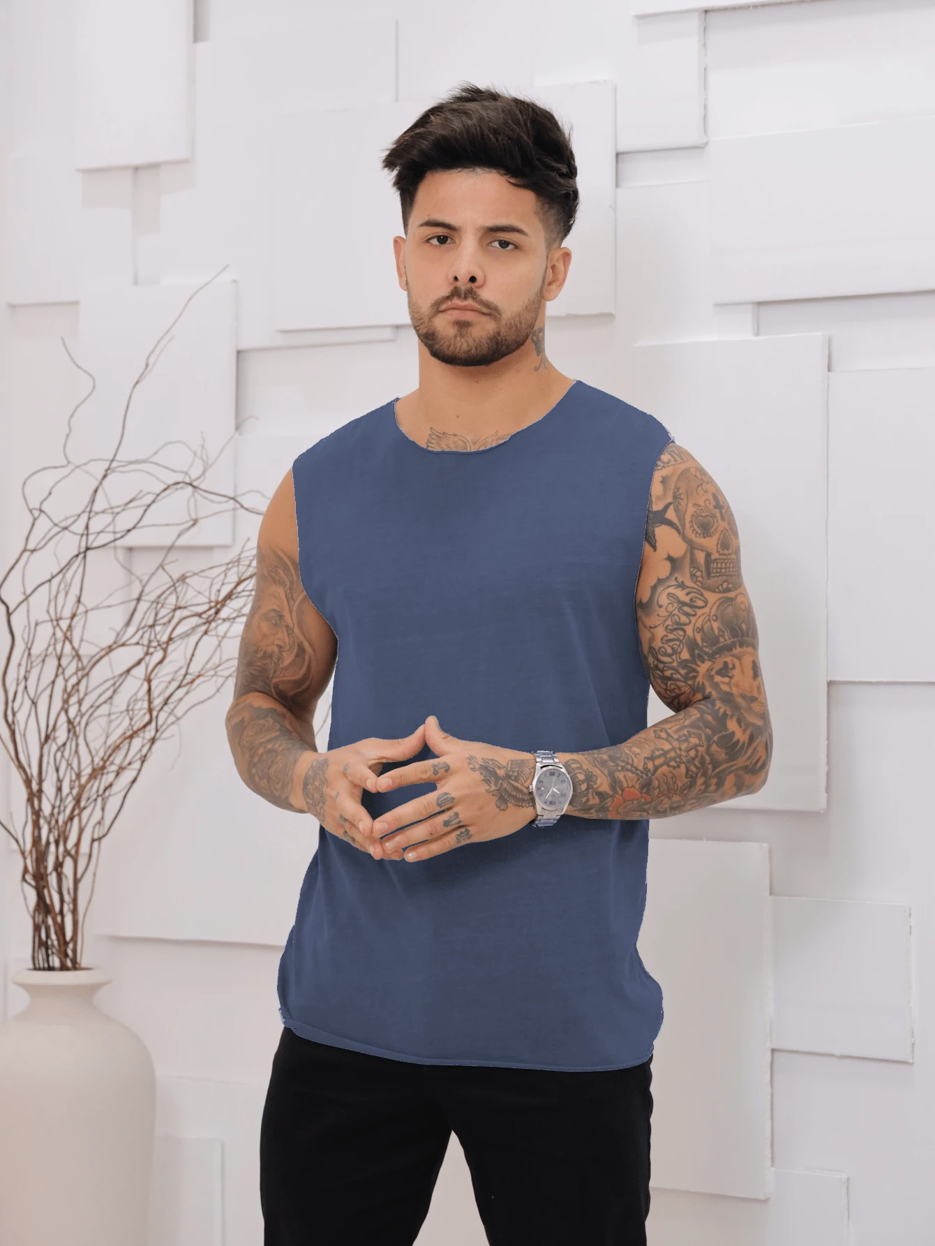 Men Tank Tops - Navy Blue - View 1
