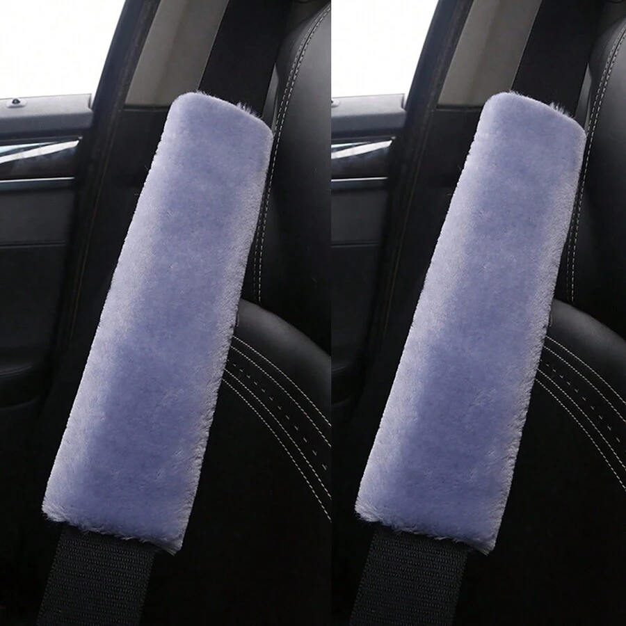 2pcs Plush Seat Belt Shoulder Pad, Car Seat Belt Cover And Handle Cover, Gray - Grey - View 1