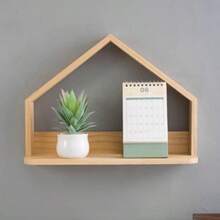 Simple Small House Shaped Storage Rack - log color - View 1