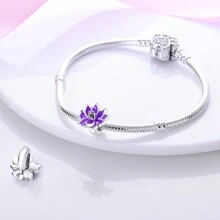 1入組蝴蝶花卉系列閃閃發光楓葉蓮花向日葵爪印花Love橡膠塞子隔離粉色的顏色吊墜釘珠適合原始手環項鍊手鐲珠子DIY首飾製作女性禮品 - 銀色 - 查看 6