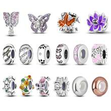 1入組蝴蝶花卉系列閃閃發光楓葉蓮花向日葵爪印花Love橡膠塞子隔離粉色的顏色吊墜釘珠適合原始手環項鍊手鐲珠子DIY首飾製作女性禮品 - 銀色 - 查看 1