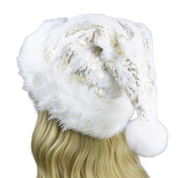 Brihasory Gold Sequin White Christmas Hat, Plush Santa Hat For Women And Girls, Thickened Velvet Soft Inner Holiday Hat For Festival Prom New Year's Eve Party Favors Women Costumes Winter Fall
