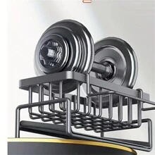 1pc Kitchen Sink Organizer Sponge Holder 304 Stainless Steel Sink Rack With Drain Pan And Diversion Drainage For Workstation, Kitchen Accessories - Gun ash (with drain basket and rag pole) - View 1