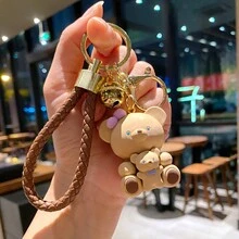卡通可爱动物钥匙扣（兔子，熊，小鸭，大象）适用于汽车，箱包装饰，韩版汽车饰品女 - 卡其色 - 查看 10