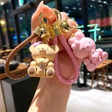 卡通可爱动物钥匙扣（兔子，熊，小鸭，大象）适用于汽车，箱包装饰，韩版汽车饰品女 - 卡其色 - 查看 6