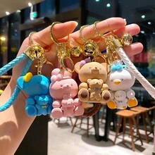 卡通可爱动物钥匙扣（兔子，熊，小鸭，大象）适用于汽车，箱包装饰，韩版汽车饰品女 - 卡其色 - 查看 2