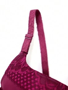 2入組透氣薄厚設計帶墊和蕾絲紅黑波點設計內衣,優化支撐和提臀 - 彩色 - 查看 3