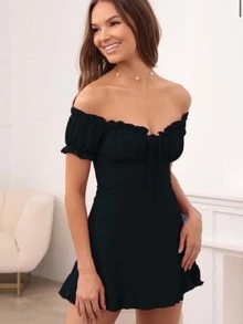 Adjustable Sexy Peasant Dress - Black - View 4