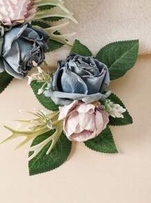 2Pcs Cake Topper Set, Wedding Artificial Flowers Decor Burnt Orange Cake Topper Decorations For Wedding Ceremony Anniversary, Wedding Home Decor(Blue) - Blue - View 5