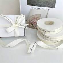 A Roll Of Slogan Pattern DIY Fabric Ribbon Gift Wrapping Ribbon In English For Party Decoration, Gift Packaging, Cake Packaging, Flower Tying And Box Decoration In French Style Back To School Valentine Day - Beige - View 3