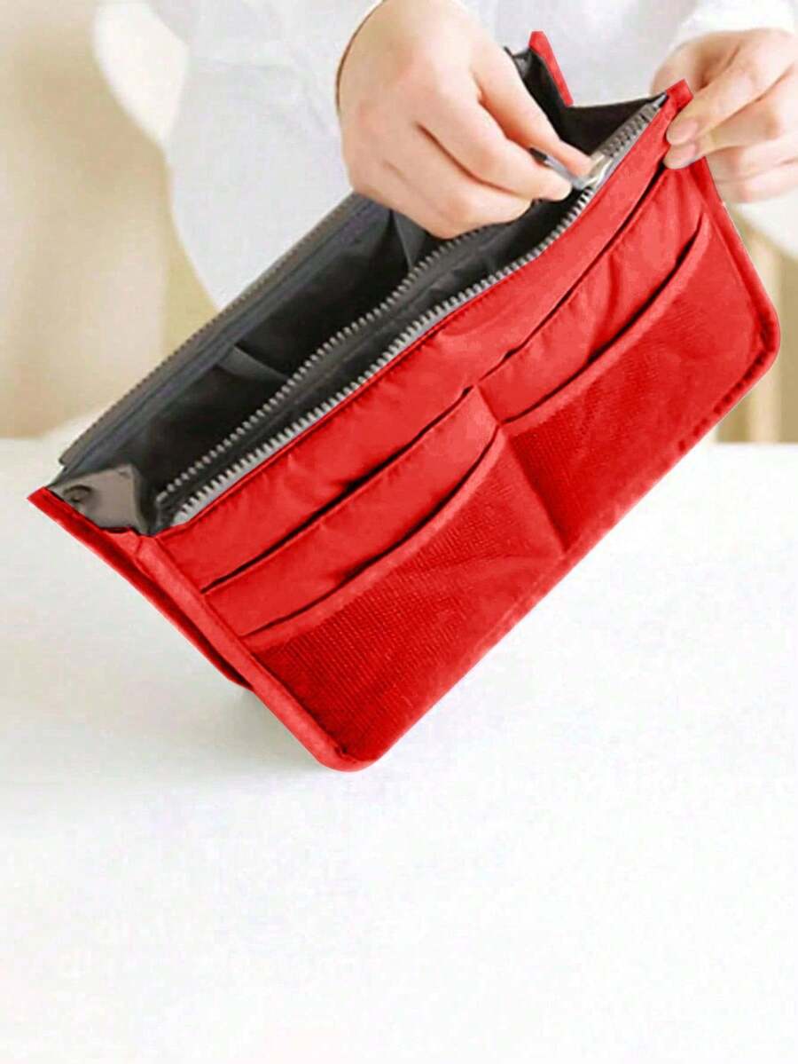 1Pc Purse Insert Storage Bag, Versatile Travel Organizer Bag Insert Cosmetic Bag With Multi-Pockets - Red - View 1