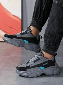 （尺码偏小）男士秋冬休闲运动鞋，黑色点缀户外百搭厚底运动鞋，适合搭配牛仔裤和运动鞋 - 灰色 - 查看 3