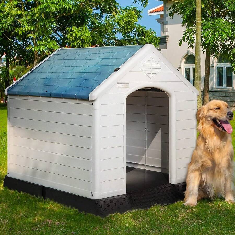 VITESSE Plastic Outdoor Indoor,Durable Dog House For Small Medium Large Dogs,Waterproof, With Elevated Floor And Air Vents,Ventilate & Easy Clean And Assemble - Màu xanh lam - Xem 1