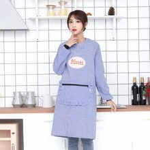 1 件藍色字母設計圍裙,廚房防污透氣耐磨四季可愛長袖男女工作服,雙面