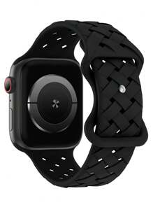 1入組編織矽膠手表帶男女適用於系列 9 Ultra 8 7 6 5 4 3 2 1 Se 智慧手錶帶，柔軟運動手錶手鐲，與Apple Watch Ultra Band 49mm 45mm 44mm 38mm 40mm 41mm 42mm兼容，時尚Apple Watch帶，智慧手錶帶兼容，手錶帶手鐲，Apple Watch帶附件，手錶帶手鐲，智慧手錶用的錶帶 - 黑色 - 查看 1