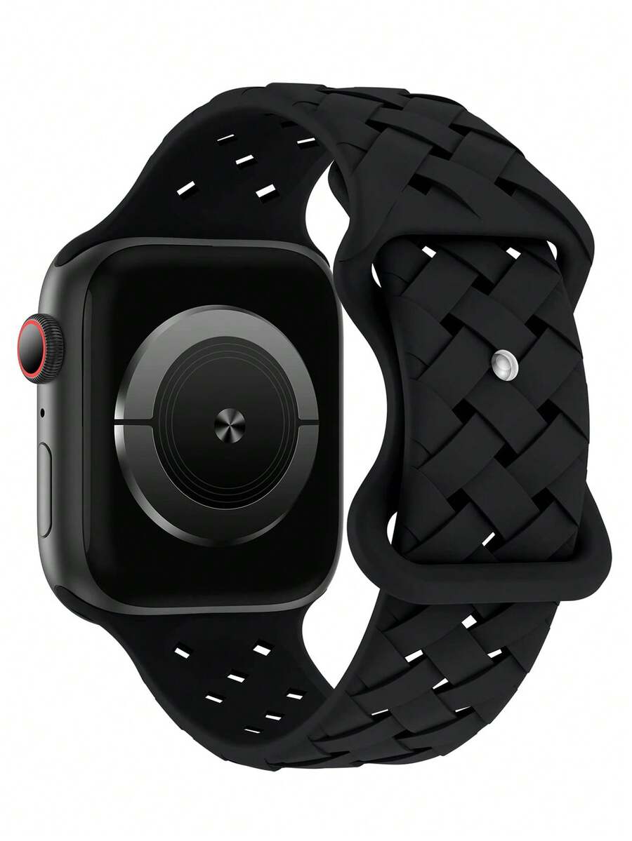 1入組編織矽膠手表帶男女適用於系列 9 Ultra 8 7 6 5 4 3 2 1 Se 智慧手錶帶，柔軟運動手錶手鐲，與Apple Watch Ultra Band 49mm 45mm 44mm 38mm 40mm 41mm 42mm兼容，時尚Apple Watch帶，智慧手錶帶兼容，手錶帶手鐲，Apple Watch帶附件，手錶帶手鐲，智慧手錶用的錶帶 - 黑色 - 查看 1
