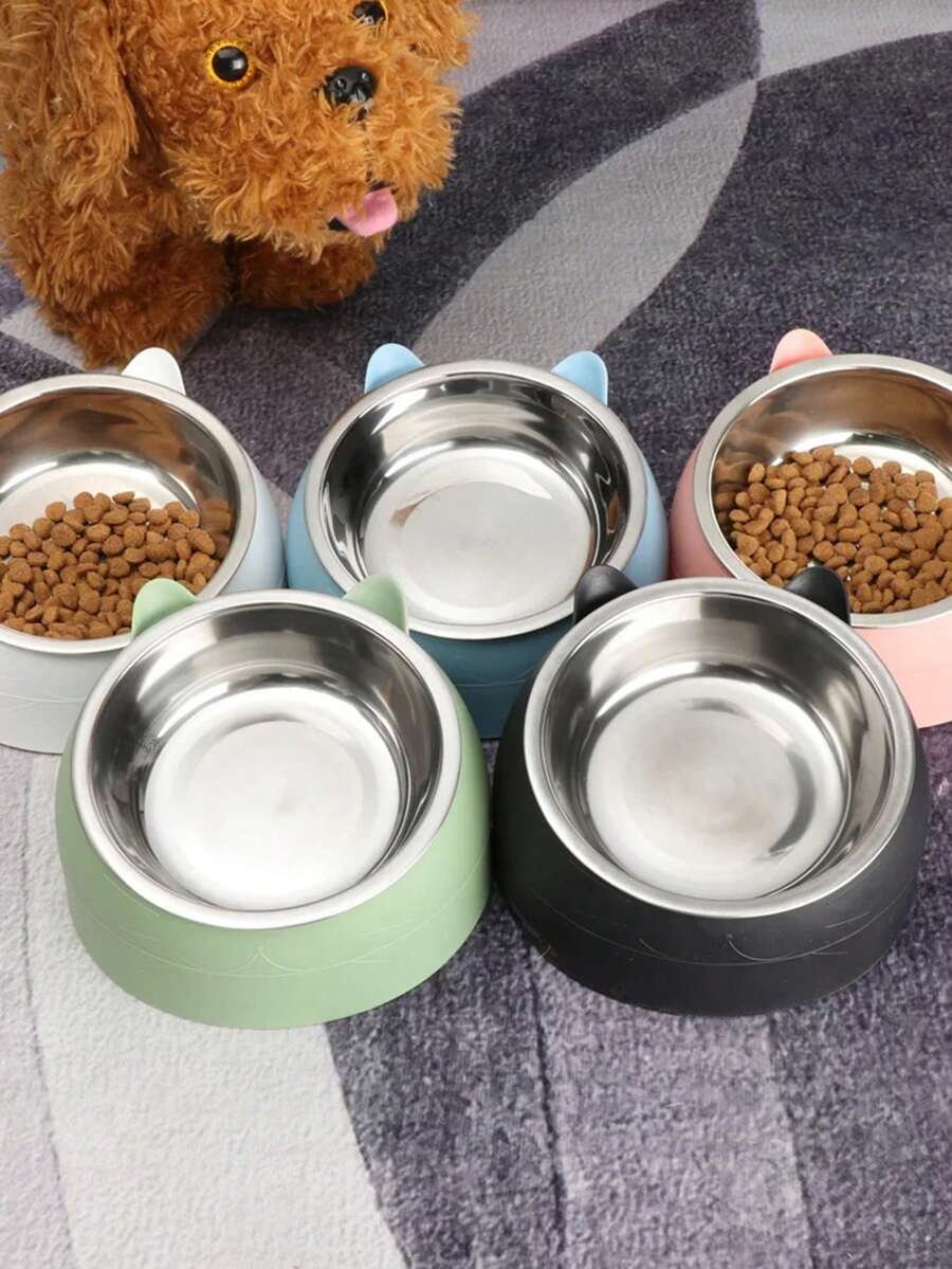 200ML可愛貓狗碗保護頸椎15度斜口寵物不鏽鋼食品 - 黑色 - 查看 1