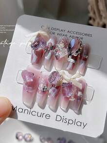 5pcs Purple Plum Colored Glass Nail Rhinestones Decor With Pointed Crystal Diamond - Beige - View 4