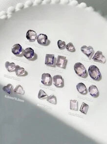 5pcs Purple Plum Colored Glass Nail Rhinestones Decor With Pointed Crystal Diamond - Beige - View 5