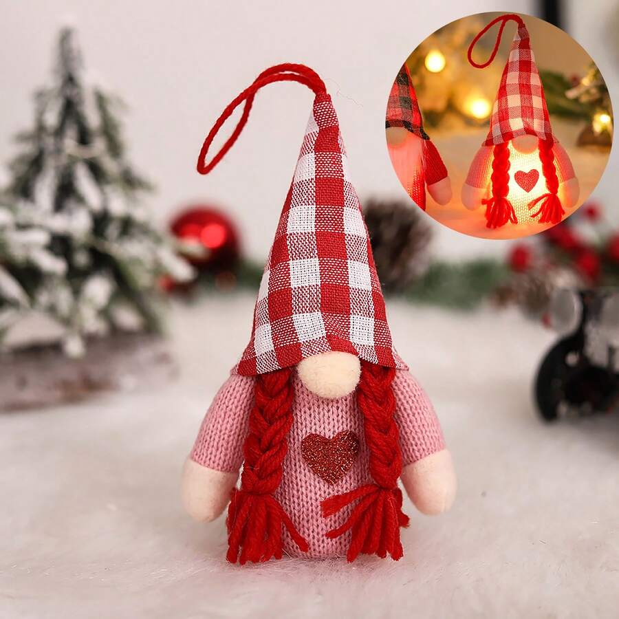 1入情人節發光情侶娃娃與無臉娃娃吊墜聖誕裝飾道具,小精靈懸掛配件可用於聖誕樹場景裝扮 - 彩色 - 查看 1