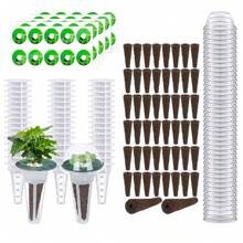 200pcs Hydroponic Garden Accessory Pod Kit Including Grow Baskets, Transparent Insulation Lids, Plant Grow Sponges And Labels For Seed Starting System,Garden Tools, Gardening Tools For Garden - White - View 7