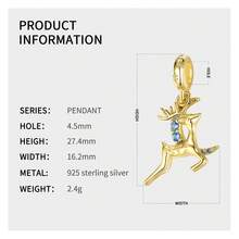 MAGIC CHARMS 1個s925純銀月亮和金鹿吊墜,適用於女士手鍊和項鍊的diy珠寶,節日聖誕禮物的精美配件