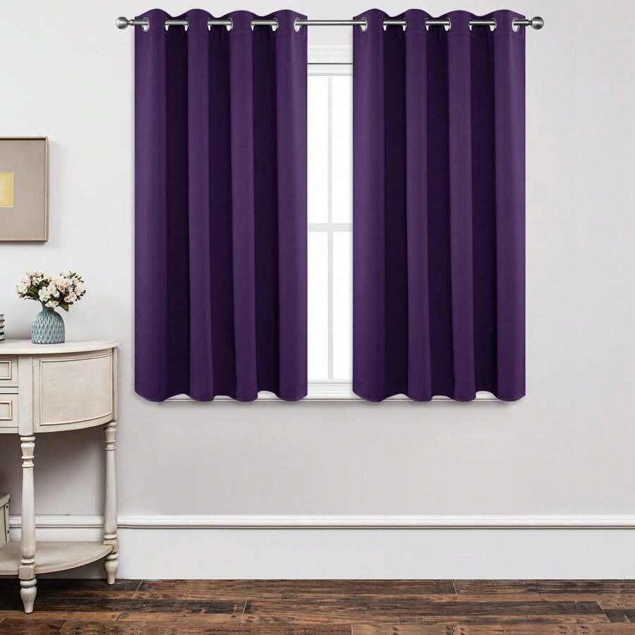 Joydeco Blackout Curtains 54 Inch Length 2 Panels Set, Thermal Insulated Long Curtains& Drapes 2 Burg, Room Darkening Grommet Curtains for Living Room Bedroom Window (W52 x L54 Inch, Dark Purple) - 深紫色 - 查看 1