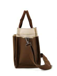 女孩新款时尚撞色耐磨防水大容量多功能手提包斜跨包 - 棕色 - 查看 3