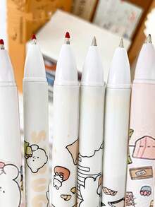 6pcs/set Cute Panda Design Retractable Black Ballpoint Pens - Multicolor - View 4