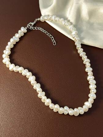 Collar asimétrico de perlas falsas, accesorio a juego vintage con cuentas retorcidas estilo francés