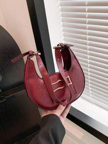 女士時尚金屬裝飾流浪包、酒紅色單肩包、酒紅色包、包和新年理想禮物 - 酒紅色 - 查看 4