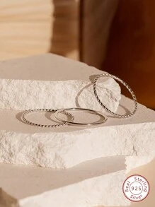 1個簡約時尚的圓環折疊戒指,適用於女性的925純銀精美珠寶禮物 - 銀色 - 查看 2