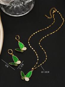 1 Dây chuyền hình trái tim bằng thép không gỉ, 1 Đôi bông tai hình trái tim dành cho nữ (Không bao gồm hộp quà) - Nhiều màu - Xem 3