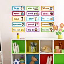 Conjunto de 16 tarjetas didácticas de aprendizaje con palabras interrogativas, titulares para pizarras y decoración del aula para profesores, auxiliares de enseñanza Montessori, suministros escolares para estudiantes y papelería escolar.