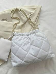 Bolso De Hombro Para Mujer De Color Sólido Con Gran Capacidad Y Monedero - Blanco - Ver 3