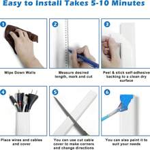 牆壁線材罩,160cm電纜隱藏器,牆掛電視電線隱藏器,可塗墻牆電線罩,白色電纜護理包,4×l40cm W3.8cm H1.9cm - 白色 - 查看 6