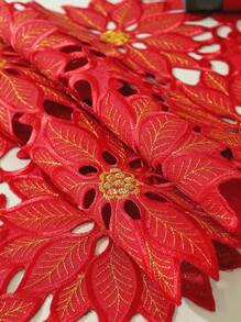 ABEST6522 Home&Living store 100% Polyester Christmas Red Poinsettia Hollow Table Runner, Hollow Floral Embroidered Tablecloth, Christmas Winter Holiday Decoration, Suitable For Dining Table, Kitchen, Christmas Party, Farmhouse Home Decor - Red - View 11