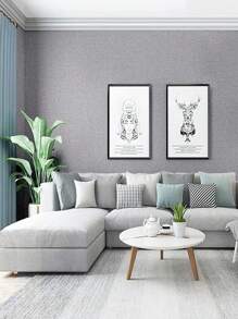 紋理織物奶油色壁紙,仿草編米色自粘布藝壁紙,可拆式柜檯面膜 - 灰色 - 查看 4