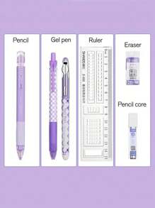 6pcs Purple Stationery Set For Students Including Eraser And Neutral Pen - Multicolor - View 4