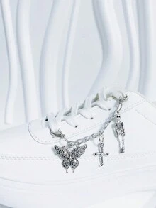 1pc Punk Style Metallic Creative Butterfly & Cross Shaped Removable Shoe Decoration Chain - Silver - View 3