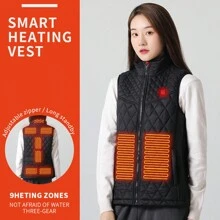 1女式純色9區保暖背心冬季戶外usb電熱背心,附拉鍊單開關控制9個加熱區,含usb數據線(不含電源) - 黑色 - 查看 1