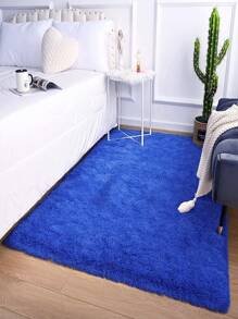 1 pièce Tapis Shaggy couleur bleue unicolore, style moderne et simple, poil doux extra long, absorbant l'eau, chaud, toutes saisons, tapis de décoration en polyester pour la maison, décoration de pièce